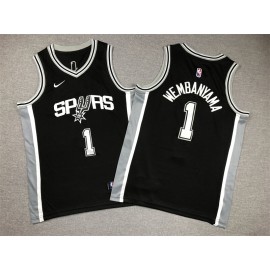 Camiseta Victor Wembanyama #1 San Antonio Spurs Negro Niño