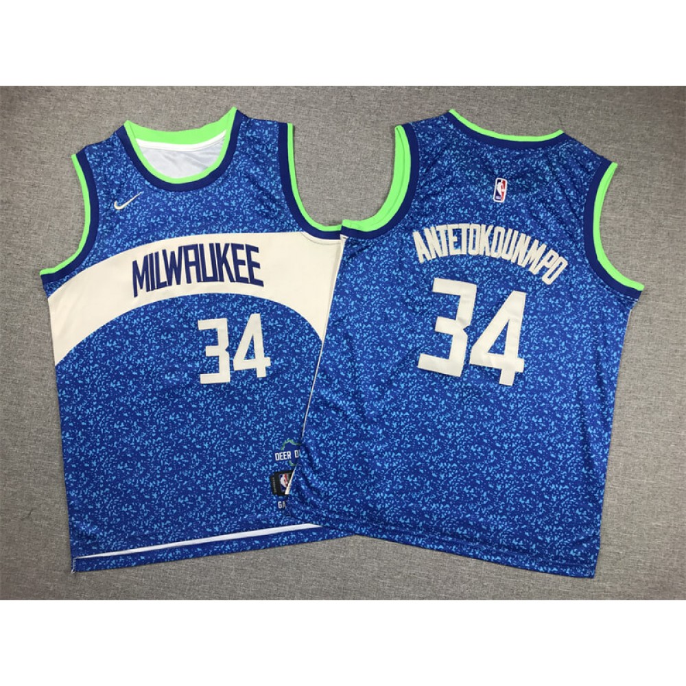 Camiseta Antetokounmpo #34 Milwaukee Bucks 2024 City Edition Azul Niño Camiseta Antetokounmpo #34 Milwaukee Bucks 2024 City Edition Azul Niño