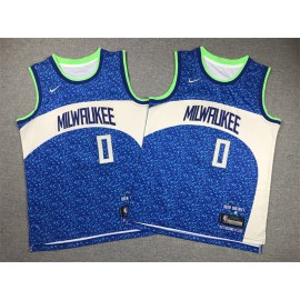 Camiseta Damian Lillard #0 Milwaukee Bucks 2024 City Edition Azul Niño