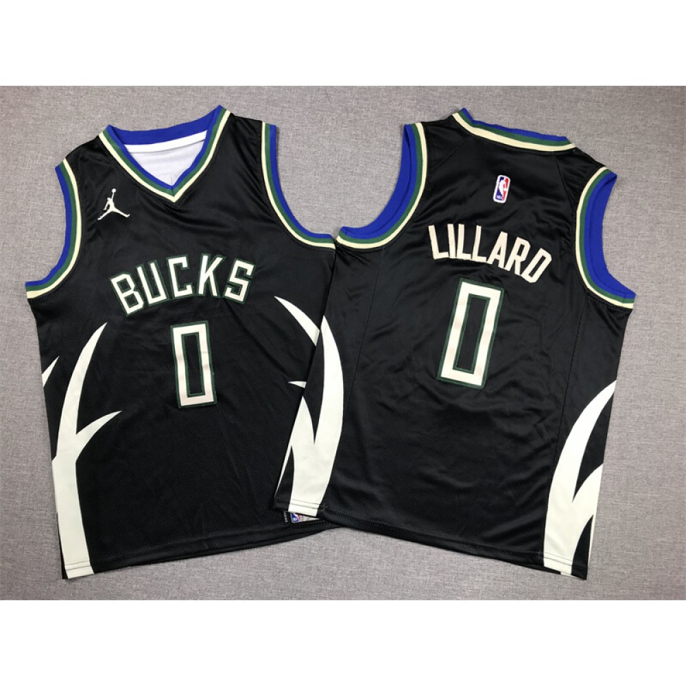 Camiseta Damian Lillard #0 Milwaukee Bucks Edición Statement Negro Niño Camiseta Damian Lillard #0 Milwaukee Bucks Edición Statement Negro Niño