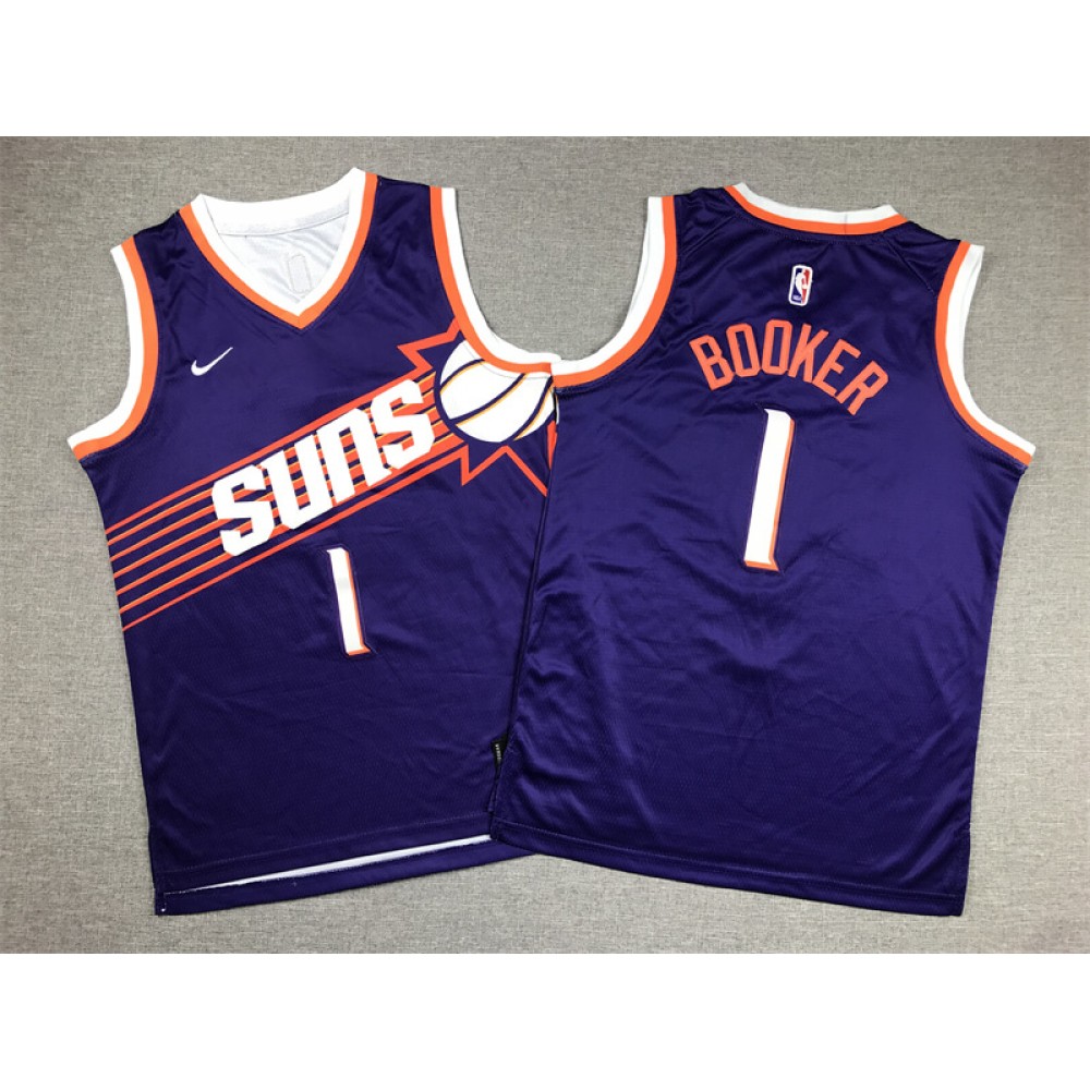 Camiseta Devin Booker #1 Phoenix Suns 2024 Púrpura Niño Camiseta Devin Booker #1 Phoenix Suns 2024 Púrpura Niño