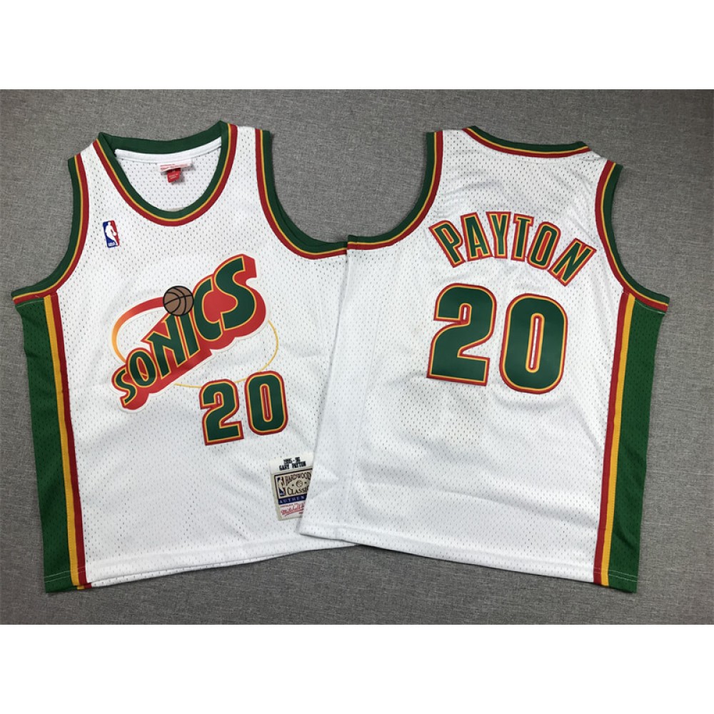 Camiseta Gary Payton #20 Seattle Super Sonics Edición Clásico Blanco Niño