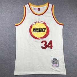 Camiseta Hakeem Olajuwon #34 Houston Rockets Blanco Crema