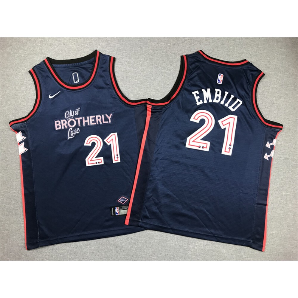 Camiseta Joel Embiid #21 Philadelphia 76ers 2024 City Edition Azul Oscuro Niño Camiseta Joel Embiid #21 Philadelphia 76ers 2024 City Edition Azul Oscuro Niño