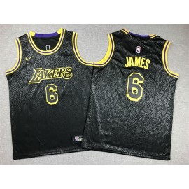 Camiseta LeBron James #6 Los Angeles Lakers Estampado De Serpiente Mamba Negro Niño