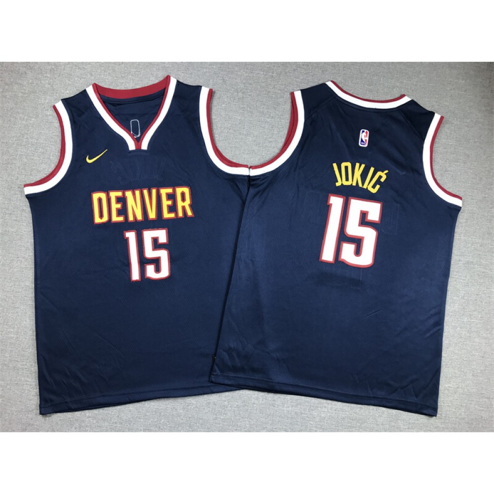 Camiseta Nikola Jokić #15 Denver Nuggets Azul Oscuro Niño Camiseta Nikola Jokić #15 Denver Nuggets Azul Oscuro Niño