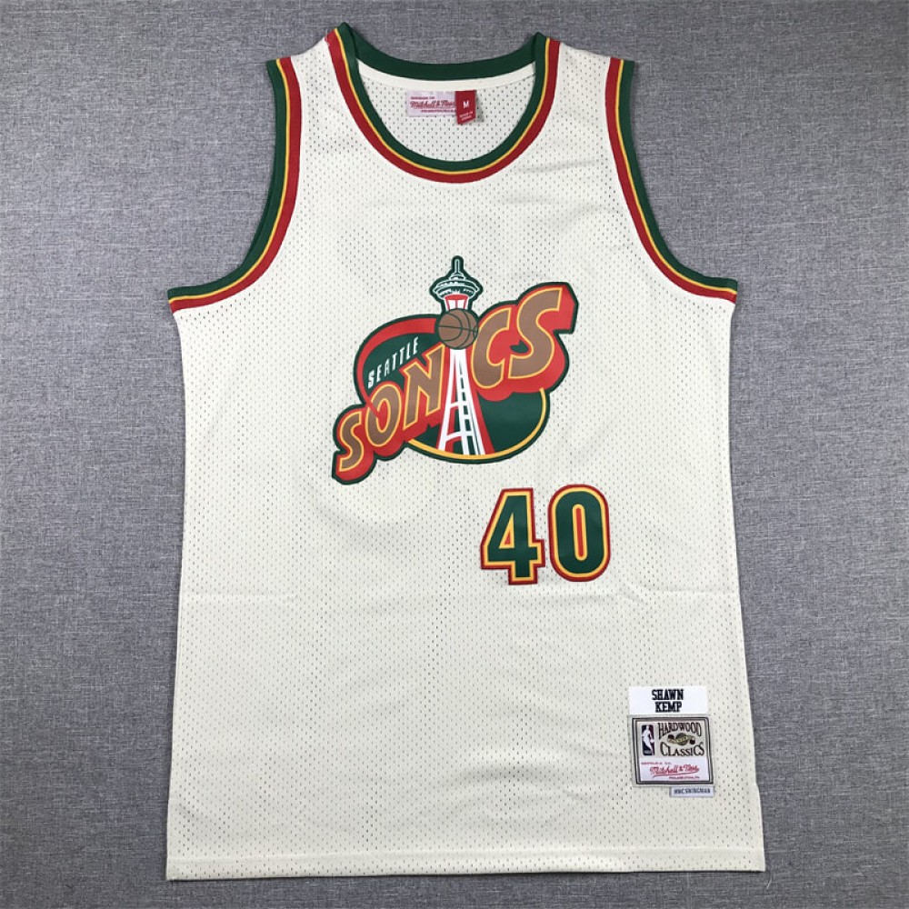 Camiseta Shawn Kemp #40 Oklahoma City Thunder Blanco Crema Camiseta Shawn Kemp #40 Oklahoma City Thunder Blanco Crema