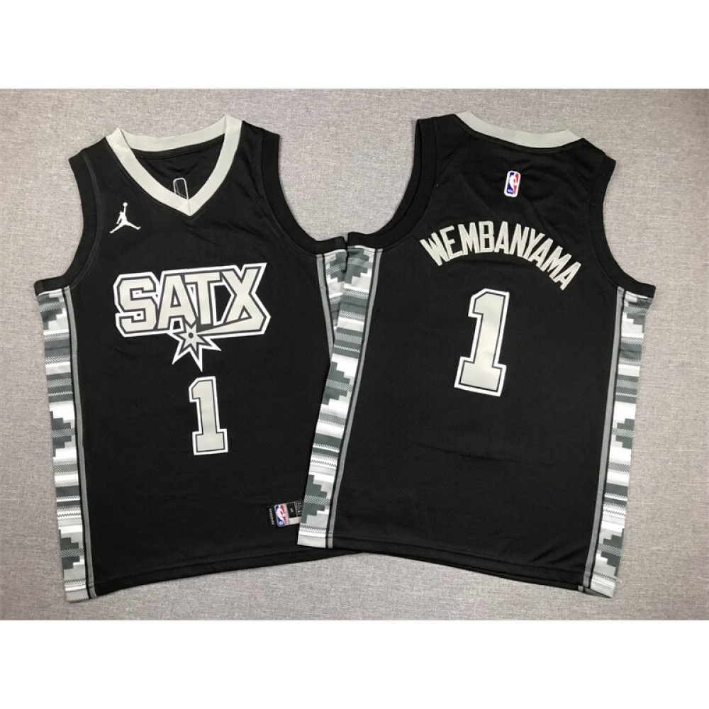 Camiseta Victor Wembanyama #1 San Antonio Spurs 2023 Edición Statement Negro Niño