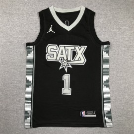 Camiseta Victor Wembanyama #1 San Antonio Spurs 2023 Edición Statement Negro Niño