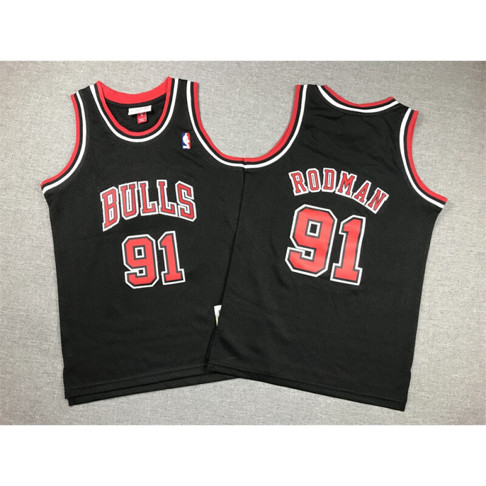 Camiseta Dennis Rodman #91 Chicago Bulls 1998 Negro Niño