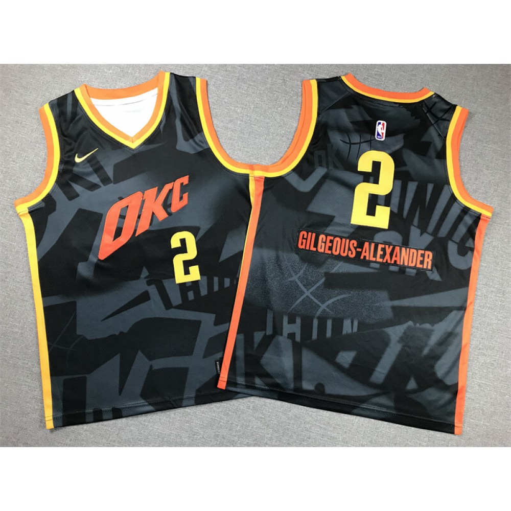 Camiseta Shai Gilgeous-Alexander #2 Oklahoma City Thunder 2024 City Edition Negro Niño Camiseta Shai Gilgeous-Alexander #2 Oklahoma City Thunder 2024 City Edition Negro Niño