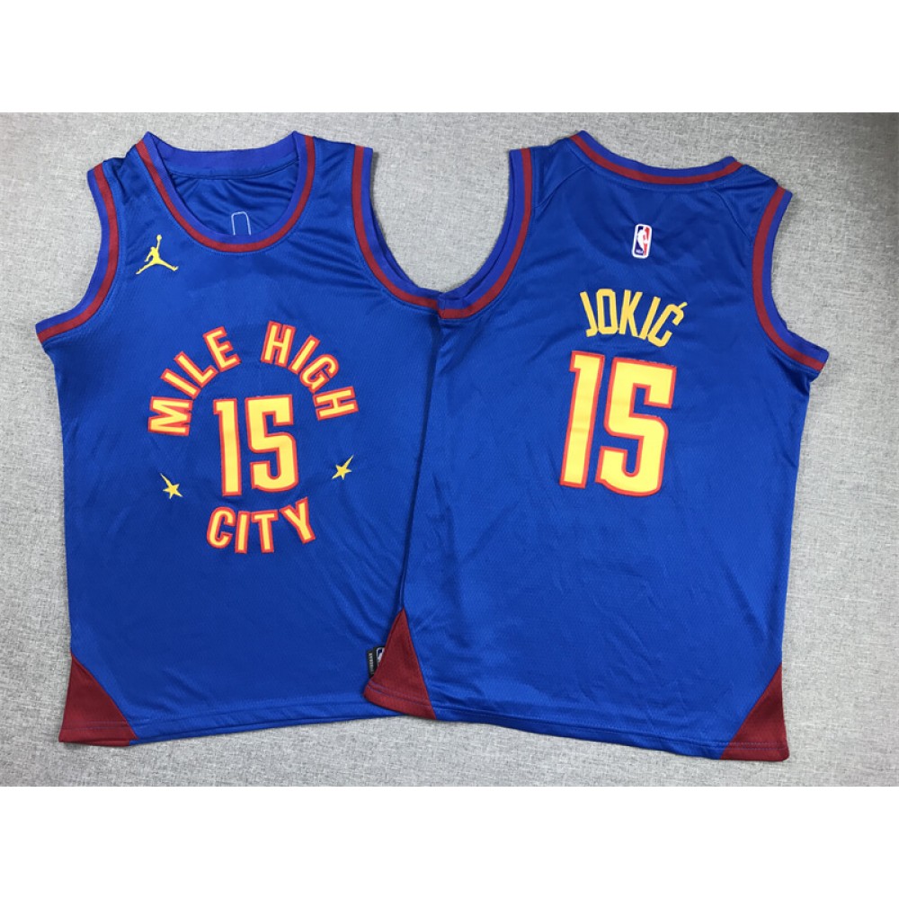 Camiseta Nikola Jokić #15 Denver Nuggets 2023 Azul City Edition Niño Camiseta Nikola Jokić #15 Denver Nuggets 2023 Azul City Edition Niño