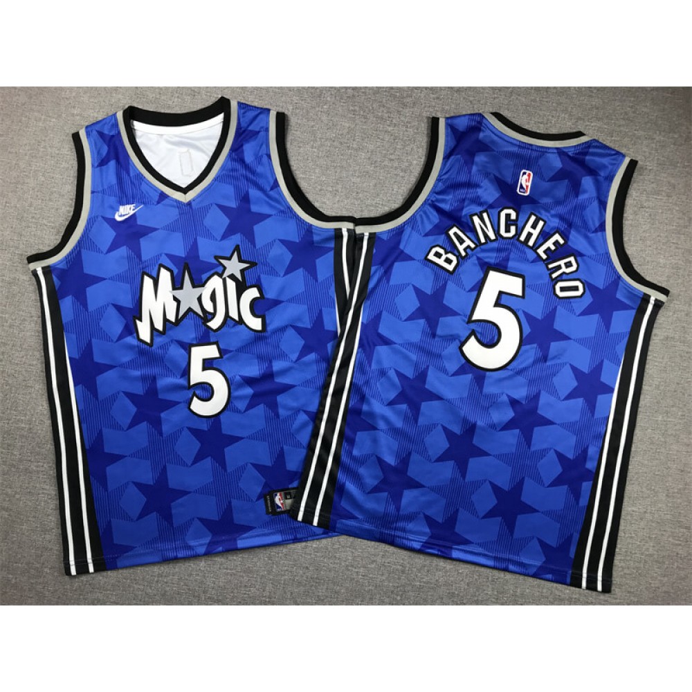 Camiseta Paolo Banchero #5 Orlando Magic Edición Clásico Azul Con Estrellas Niño