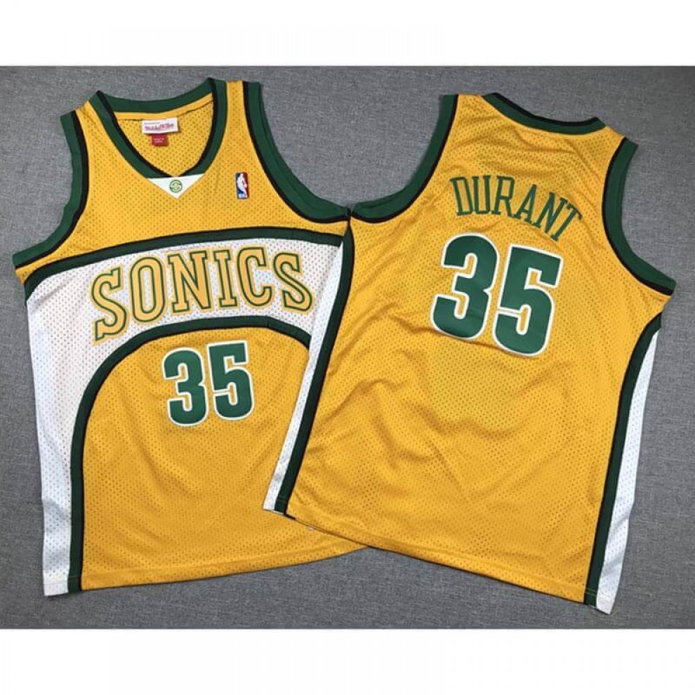 Camiseta Kevin Durant #35 Seattle Super Sonics Amarillo Edición Clasico Niño Camiseta Kevin Durant #35 Seattle Super Sonics Amarillo Edición Clasico Niño