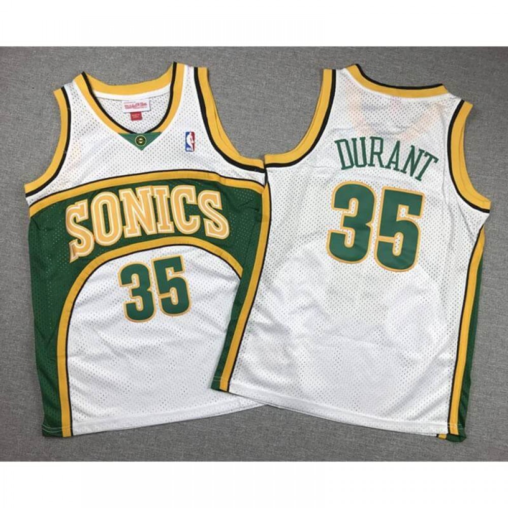 Camiseta Kevin Durant #35 Seattle Super Sonics Blanco Edición Clasico Niño Camiseta Kevin Durant #35 Seattle Super Sonics Blanco Edición Clasico Niño