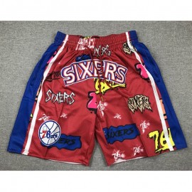 Pantalón Corto De Bolsillo Philadelphia 76ers 2024 Grafiti Rojo