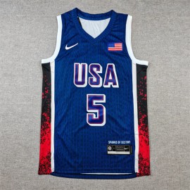 Camiseta Anthony Edwards #5 USA Dream Team 2024 Edición Olímpica París Azul