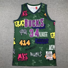 Camiseta Giannis Antetokounmpo #34 Milwaukee Bucks 2024 Grafiti Verde
