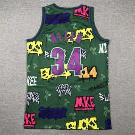 Camiseta Giannis Antetokounmpo #34 Milwaukee Bucks 2024 Grafiti Verde Camiseta Giannis Antetokounmpo #34 Milwaukee Bucks 2024 Grafiti Verde