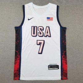 Camiseta Kevin Durant #7 USA Dream Team 2024 Edición Olímpica París Blanco