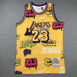 Camiseta LeBron James #23 Los Angeles Lakers 2024 Grafiti Amarillo