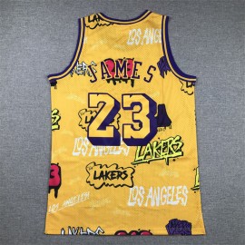 Camiseta LeBron James #23 Los Angeles Lakers 2024 Grafiti Amarillo Camiseta LeBron James #23 Los Angeles Lakers 2024 Grafiti Amarillo