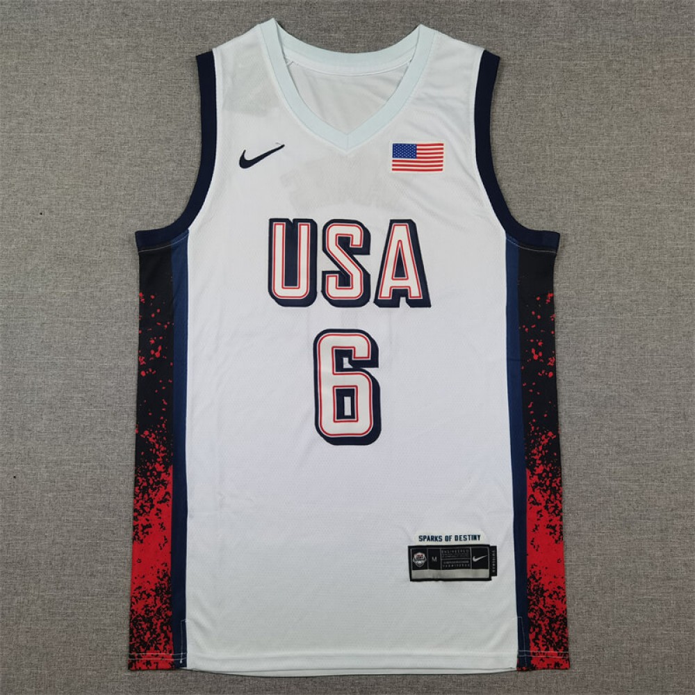 Camiseta LeBron James #6 USA Dream Team 2024 Edición Olímpica París Blanco Camiseta LeBron James #6 USA Dream Team 2024 Edición Olímpica París Blanco