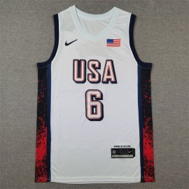 Camiseta LeBron James #6 USA Dream Team 2024 Edición Olímpica París Blanco