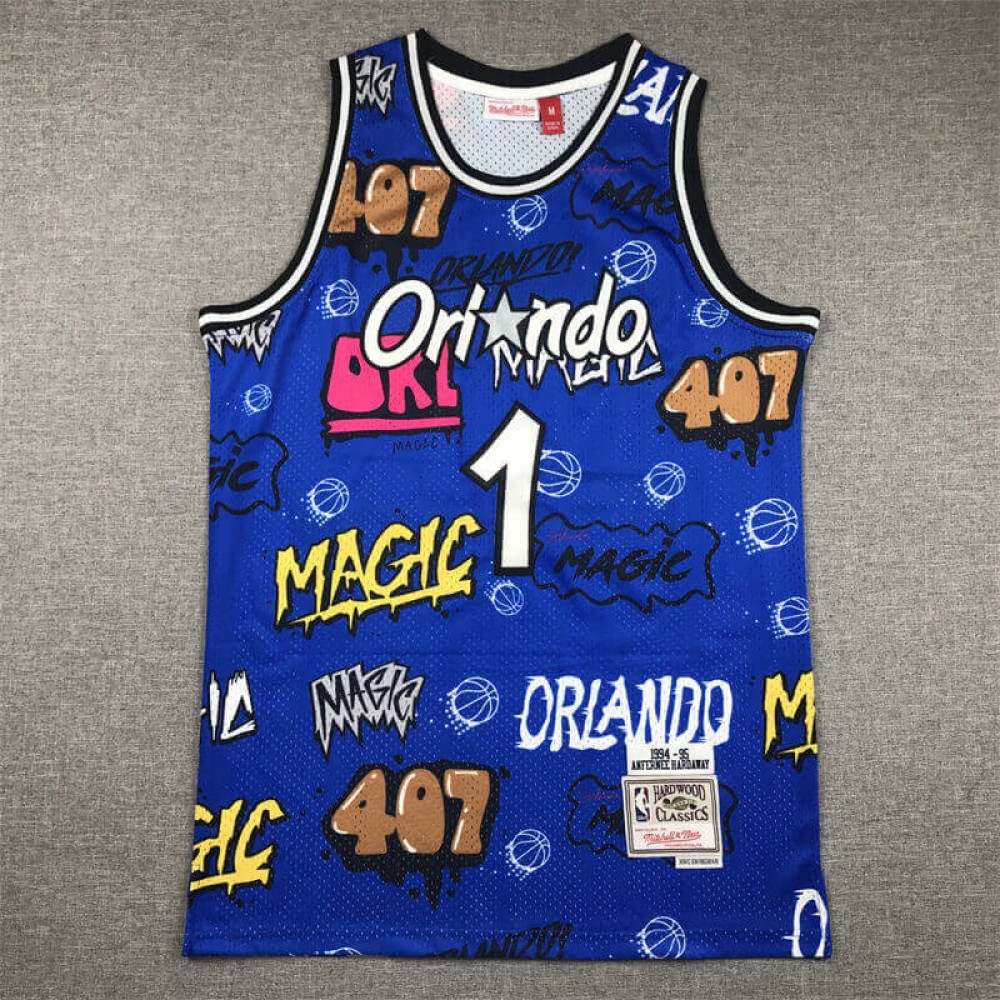 Camiseta Tim Hardaway #1 Orlando Magic 2024 Grafiti Azul Camiseta Tim Hardaway #1 Orlando Magic 2024 Grafiti Azul