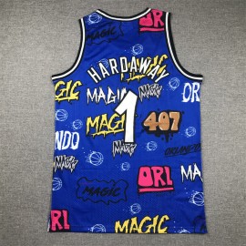 Camiseta Tim Hardaway #1 Orlando Magic 2024 Grafiti Azul Camiseta Tim Hardaway #1 Orlando Magic 2024 Grafiti Azul