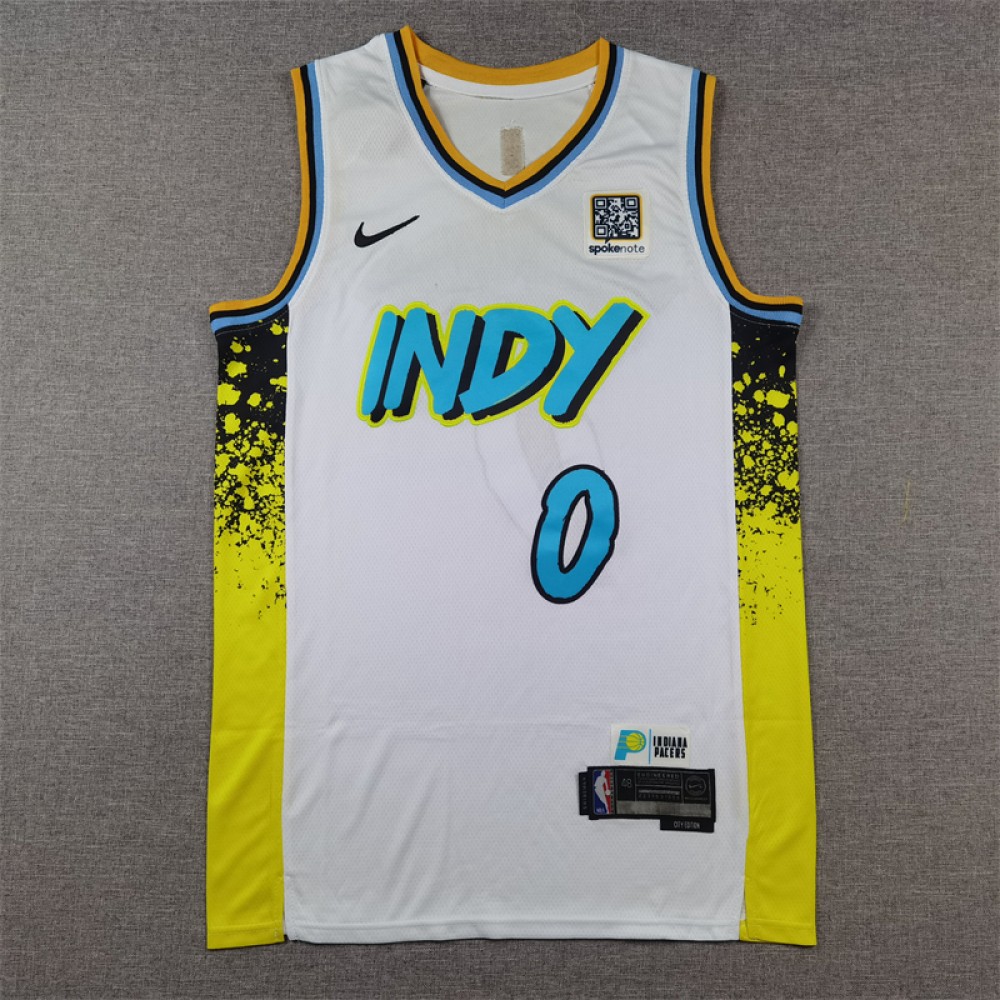 Camiseta Tyrese Haliburton #0 Indiana Pacers 2025 Blanco City Edition Camiseta Tyrese Haliburton #0 Indiana Pacers 2025 Blanco City Edition