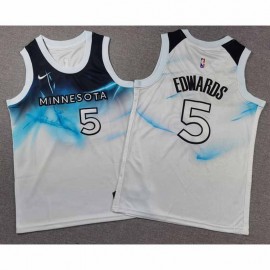 Camiseta Anthony Edwards #5 Minnesota Timberwolves 2025 City Edition Blanco Niño