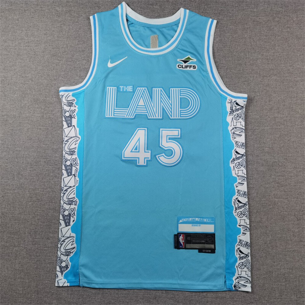 Camiseta Donovan Mitchell #45 Cleveland Cavaliers 2025 City Edition Azul Camiseta Donovan Mitchell #45 Cleveland Cavaliers 2025 City Edition Azul
