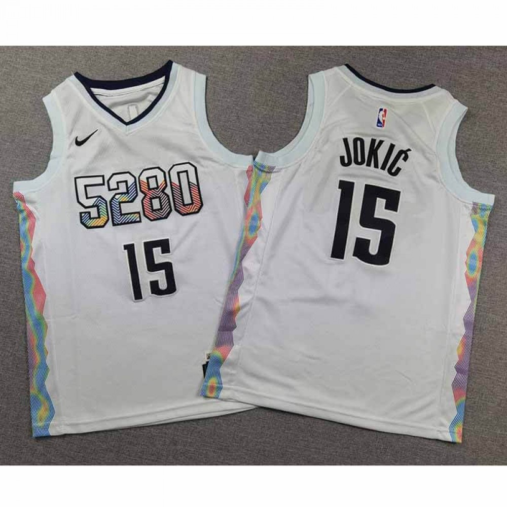 Camiseta Nikola Jokić #15 Denver Nuggets 2024 City Edition Blanco Niño Camiseta Nikola Jokić #15 Denver Nuggets 2024 City Edition Blanco Niño