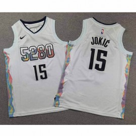 Camiseta Nikola Jokić #15 Denver Nuggets 2024 City Edition Blanco Niño