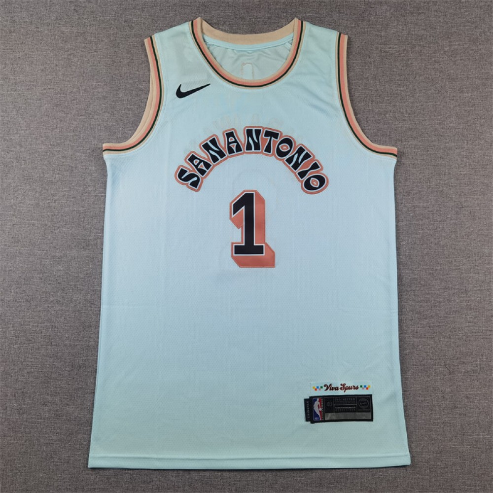 Camiseta Victor Wembanyama #1 San Antonio Spurs 2025 City Edition Azul Claro Camiseta Victor Wembanyama #1 San Antonio Spurs 2025 City Edition Azul Claro