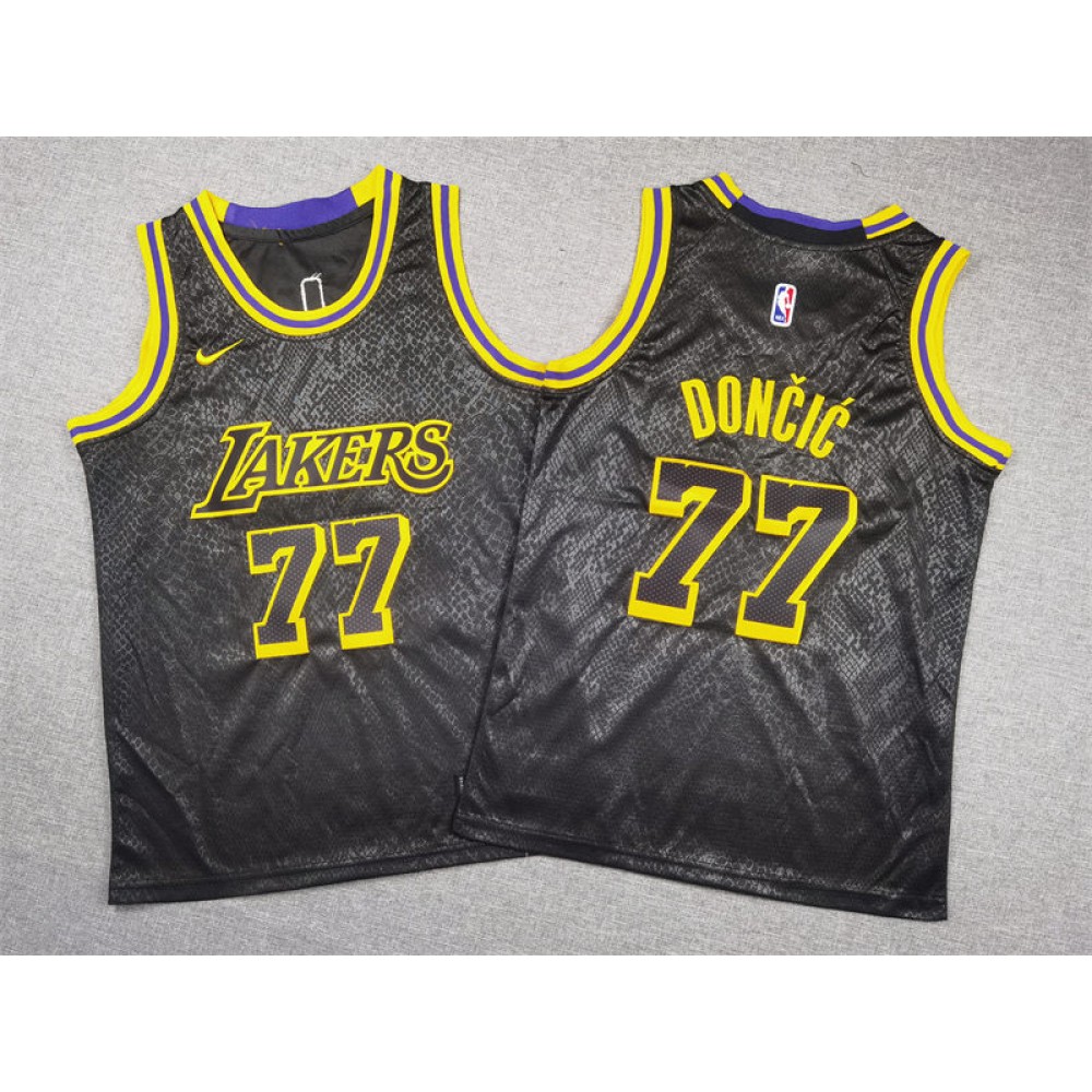 Camiseta Luka Doncic #77 Los Angeles Lakers Negro con Estampado de Serpiente Niño