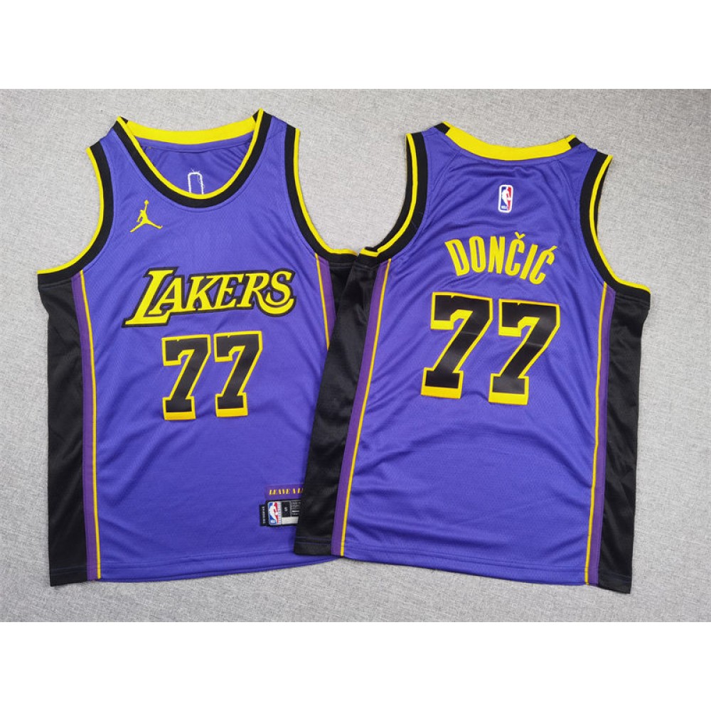 Camiseta Luka Doncic #77 Los Angeles Lakers Púrpura Statement Edition Niño