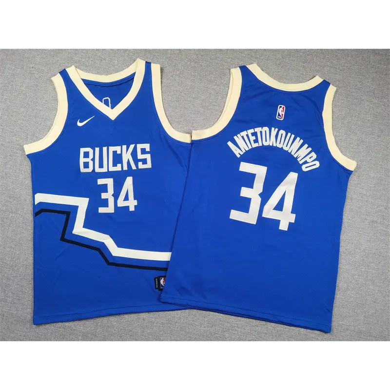 Camiseta Giannis Antetokounmpo #34 Milwaukee Bucks 2025 City Edition Azul Niño Camiseta Giannis Antetokounmpo #34 Milwaukee Bucks 2025 City Edition Azul Niño