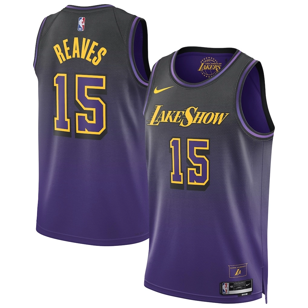 Camiseta Austin Reaves #15 Los Angeles Lakers 2025 Púrpura City Edition Camiseta Austin Reaves #15 Los Angeles Lakers 2025 Púrpura City Edition