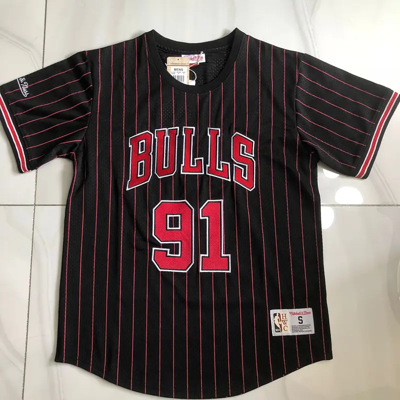 Camiseta Dennis Rodman #91 Chicago Bulls Negro Con Rayas Rojas Camiseta Dennis Rodman #91 Chicago Bulls Negro Con Rayas Rojas