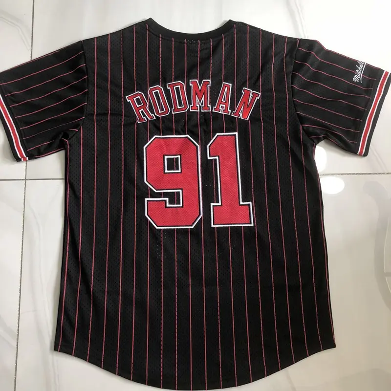 Camiseta Dennis Rodman #91 Chicago Bulls Negro Con Rayas Rojas Camiseta Dennis Rodman #91 Chicago Bulls Negro Con Rayas Rojas
