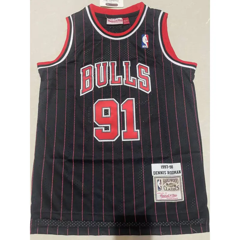 Camiseta Dennis Rodman #91 Chicago Bulls Retro Negro Con Rayas Rojas Niño Camiseta Dennis Rodman #91 Chicago Bulls Retro Negro Con Rayas Rojas Niño