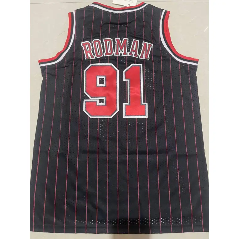 Camiseta Dennis Rodman #91 Chicago Bulls Retro Negro Con Rayas Rojas Niño Camiseta Dennis Rodman #91 Chicago Bulls Retro Negro Con Rayas Rojas Niño