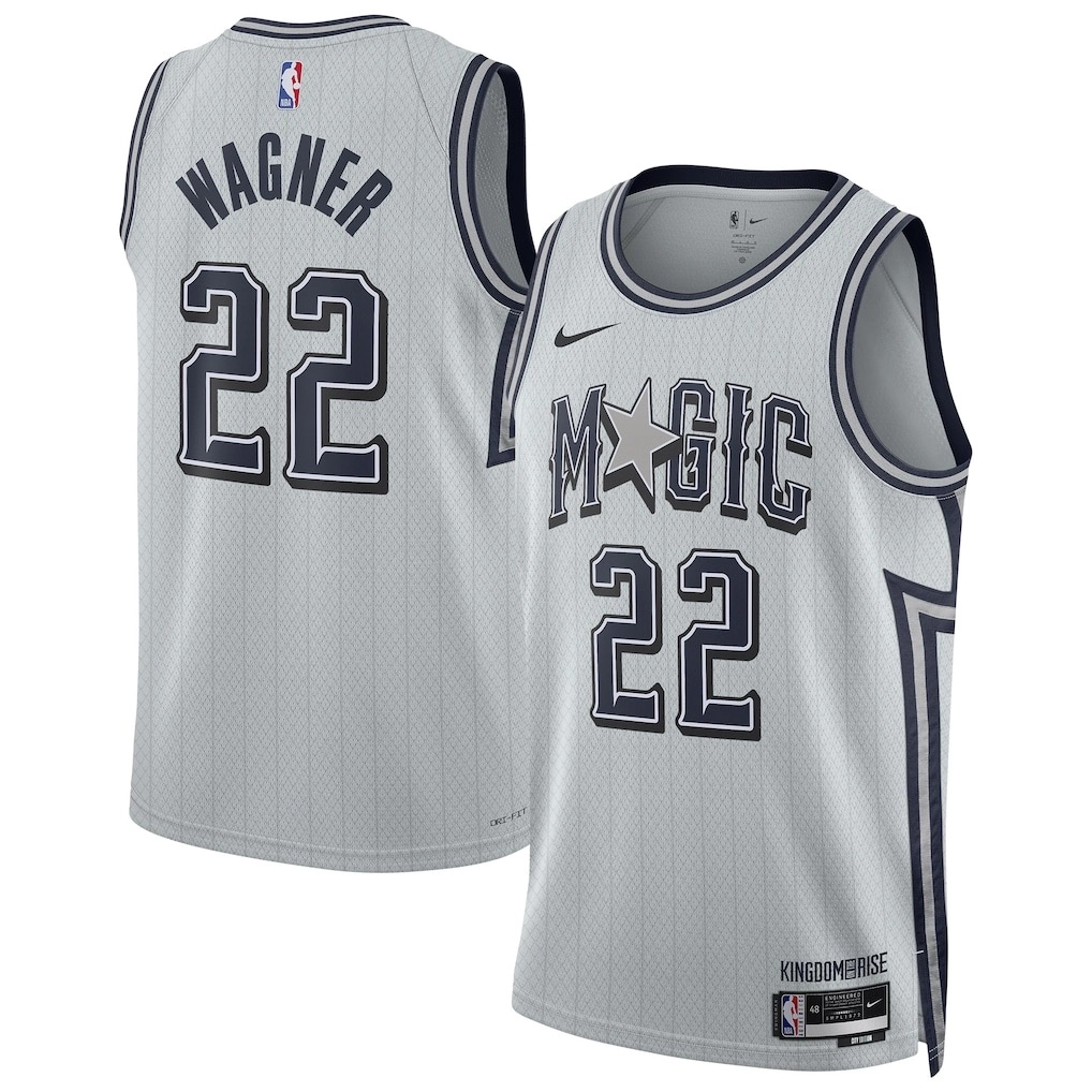 Camiseta Franz Wagner #22 Orlando Magic 2025 Gris City Edition Camiseta Franz Wagner #22 Orlando Magic 2025 Gris City Edition
