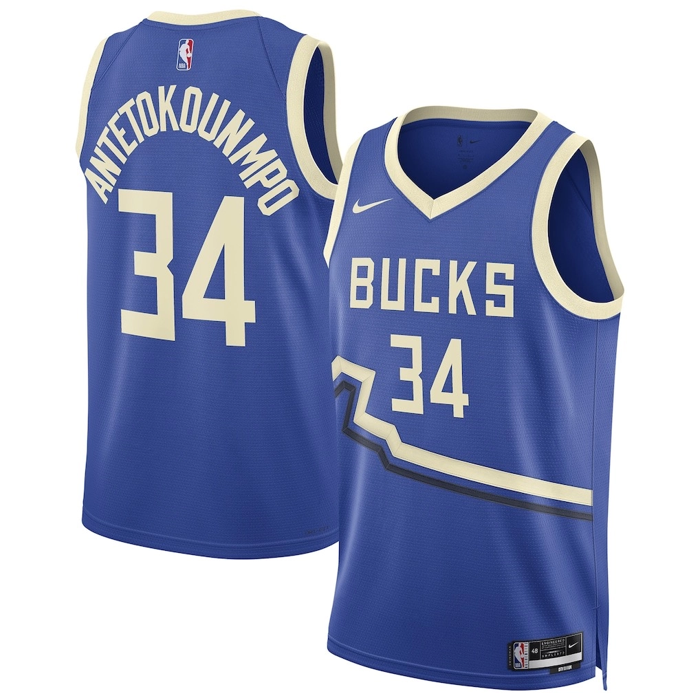 Camiseta Giannis Antetokounmpo #34 Milwaukee Bucks 2025 Azul City Edition