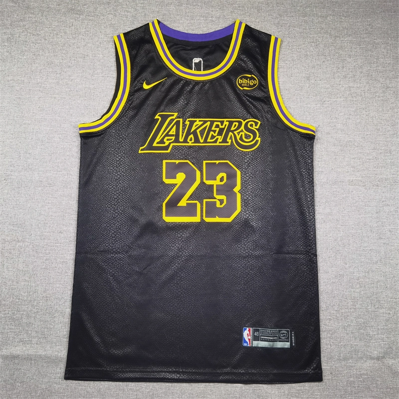 Camiseta LeBron James #23 Los Angeles Lakers Negro con Estampado de Serpiente