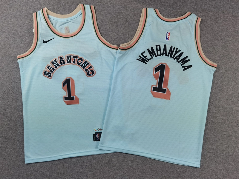 Camiseta Victor Wembanyama #1 San Antonio Spurs 2025 City Edition Azul Claro Niño
