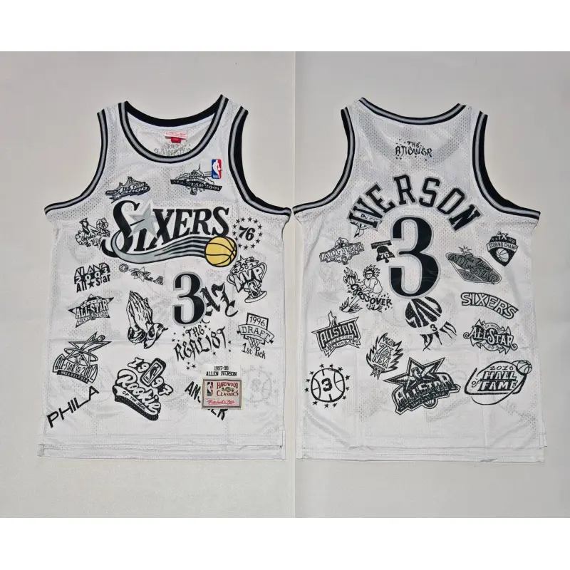 Camiseta Allen Iverson #3 Philadelphia 76ers Grafiti Blanco Camiseta Allen Iverson #3 Philadelphia 76ers Grafiti Blanco