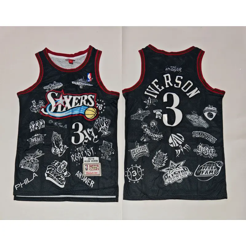 Camiseta Allen Iverson #3 Philadelphia 76ers Grafiti Negro